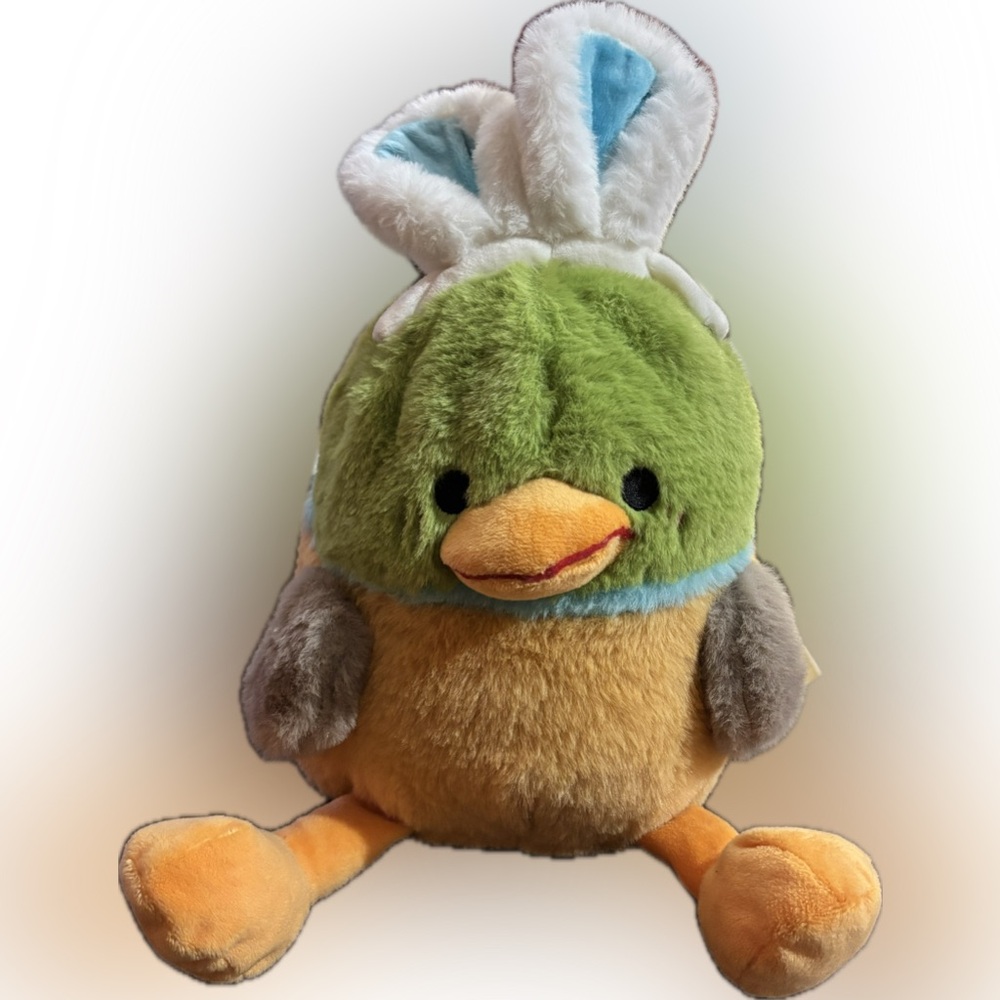 Way To Celebrate Sitting Duck Plush With Bunny Ears 11”